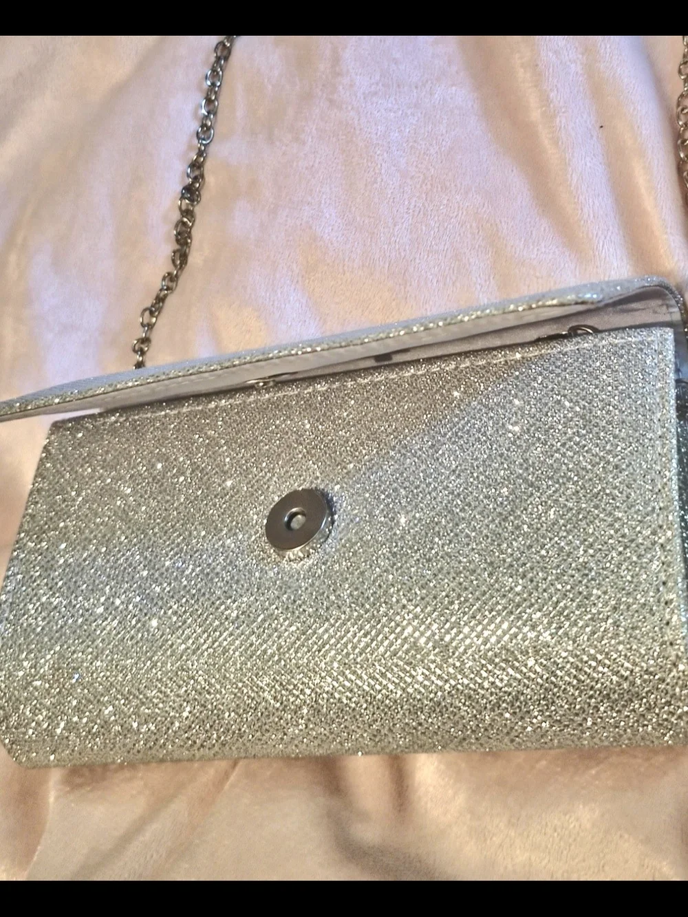Silver Glitter Evening Clutch with Chain Strap